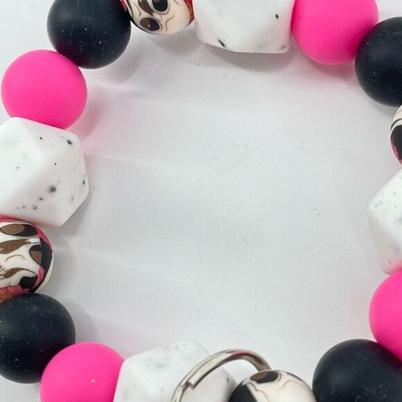 Keychain bracelet wristlet silicone beaded skull roses rockabilly NEW handmade c - Picture 5 of 7